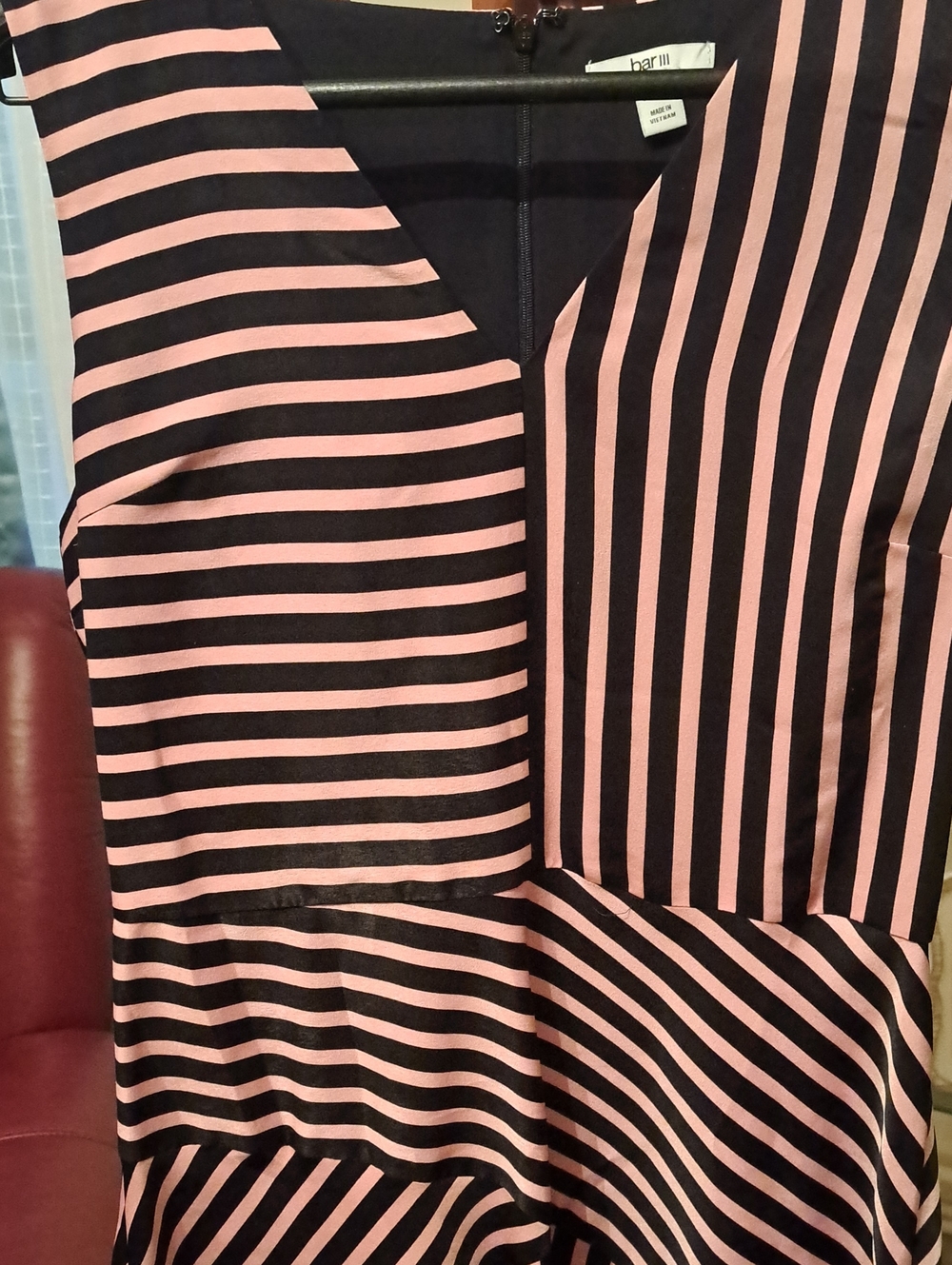 Bar III Black and Pink Striped V-Neck Midi Dress - Mixed Stripe Design